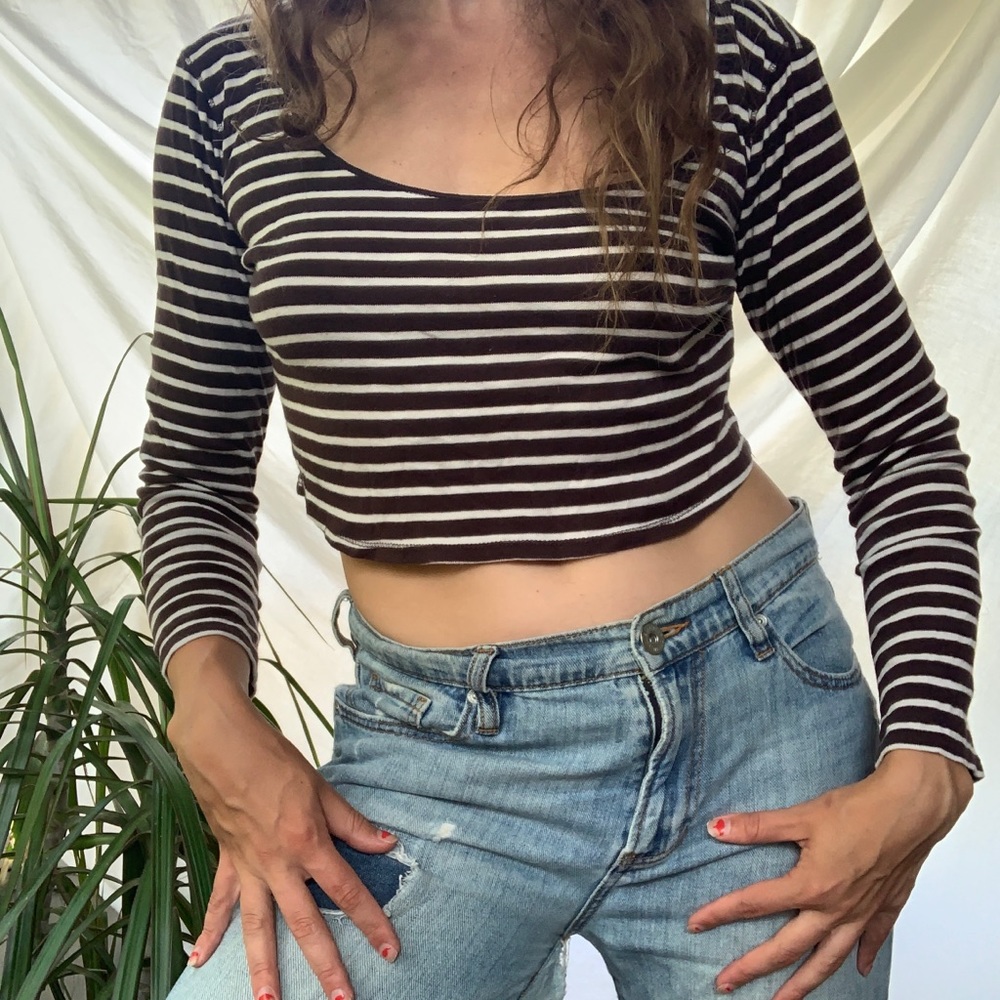 Brown Striped Crop Top - Size L